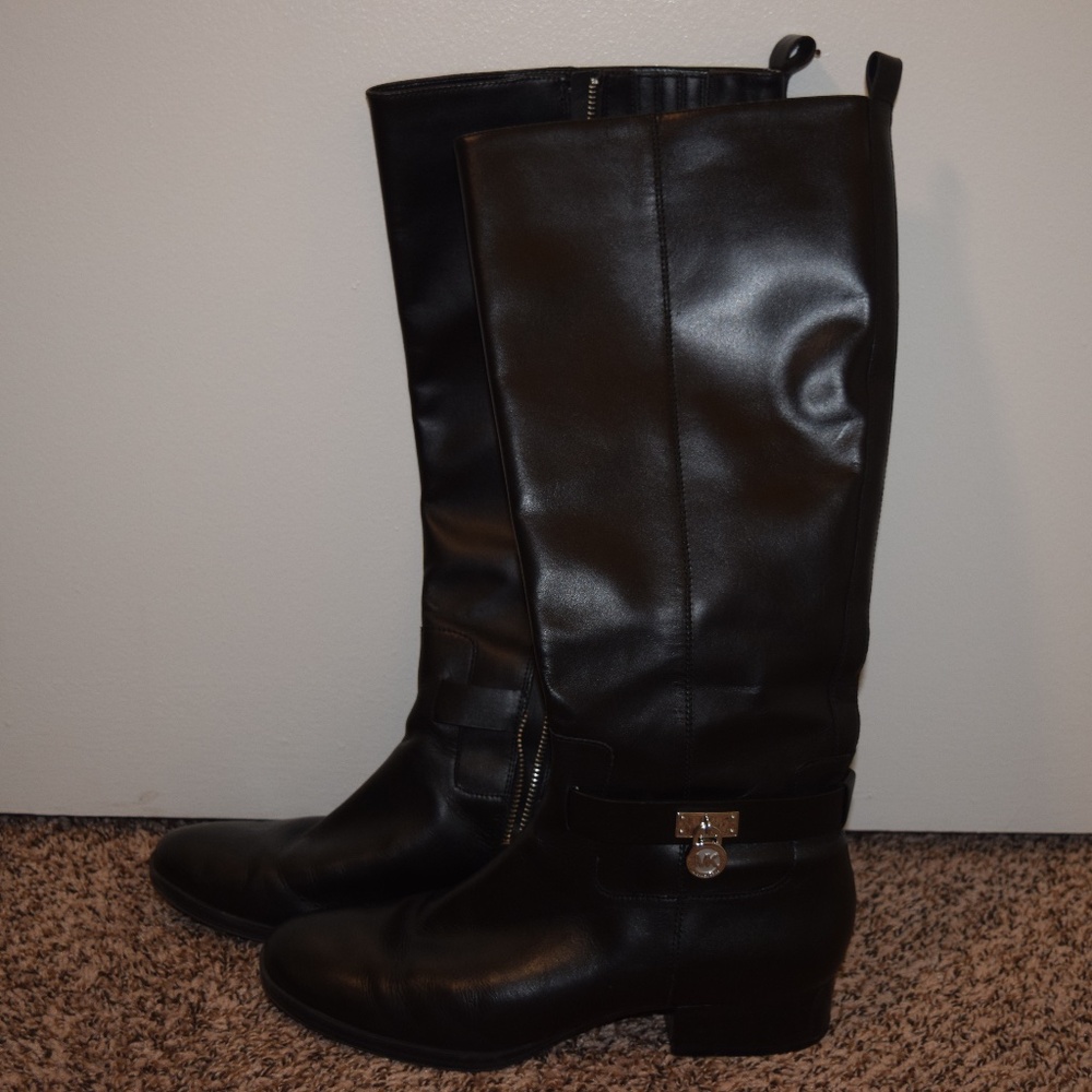 Black Michael Kors Leather Boots Size 9.5